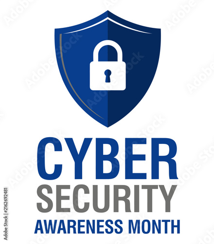 Cyber security awareness month shield logo with padlock icon