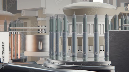Pharmaceutical production line at pharmacology factory. Quality control medical