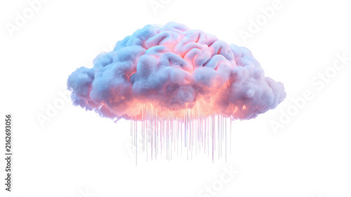 Brain cloud with pink light raining down abstract