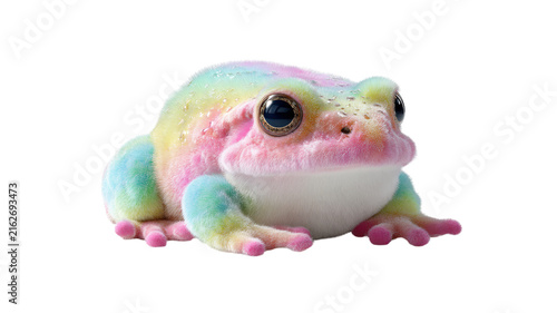 Rainbow frog with big eyes on transparent background