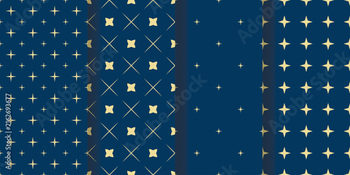 Bild auf Leinwand Blue background with gold sparkles and stars set