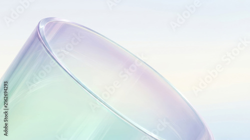 Smooth iridescent glass arc with soft pastel gradient background