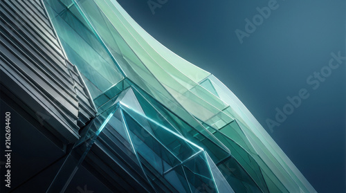 Sleek Modern Glass Building Facade with Green and Teal Tones