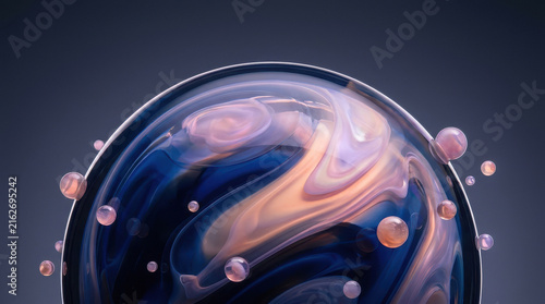 Abstract Glass Planet with Swirling Gas and Orbiting Bubbles