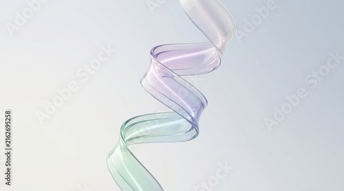 Elegant Suspended Glass Helix Ribbon with Pastel Gradient Colors on White.