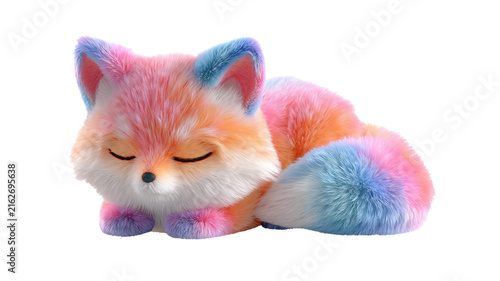 Colorful fox toy sleeping soft pastel fluffy animal