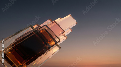 Stacked Translucent Amber Glass Slabs Forming Architectural Structure Concept
