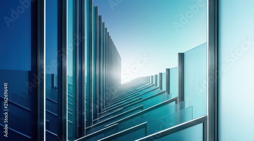 Dynamic Abstract Architectural Perspective of Blue Glass Facade