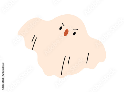 Obraz na plátně Cute funny ghost, boo character with comic angry face expression, flying in sheet