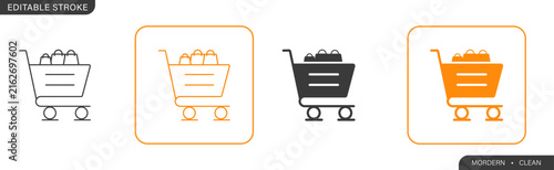 A versatile collection of shopping cart icons containing retail bags in line and solid styles, designed for ecommerce platforms and modern application interfaces.
