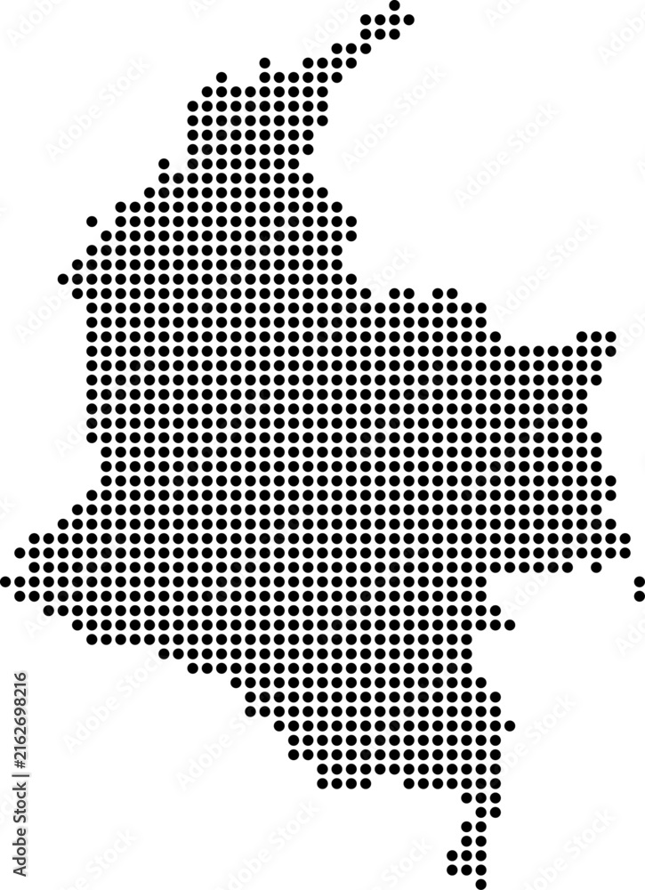 Obraz premium Colombia dotted map with circular dot pattern, abstract vector geographic silhouette on blue background