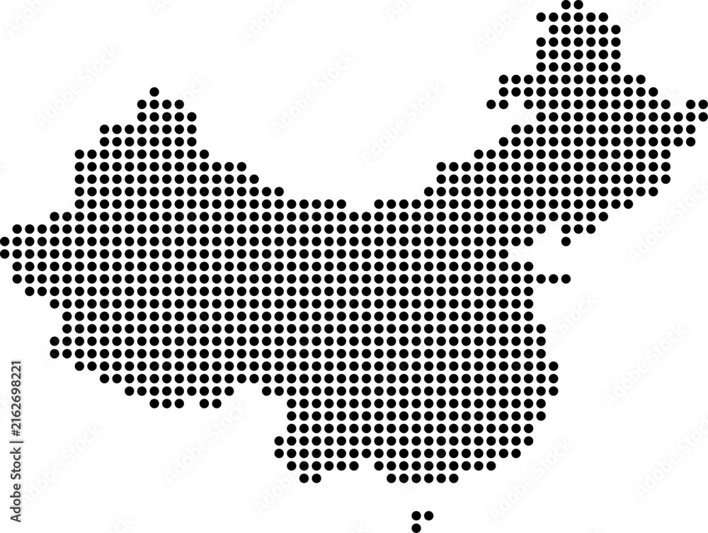 Obraz premium China dotted map with circular dot pattern, abstract vector geographic silhouette on blue background