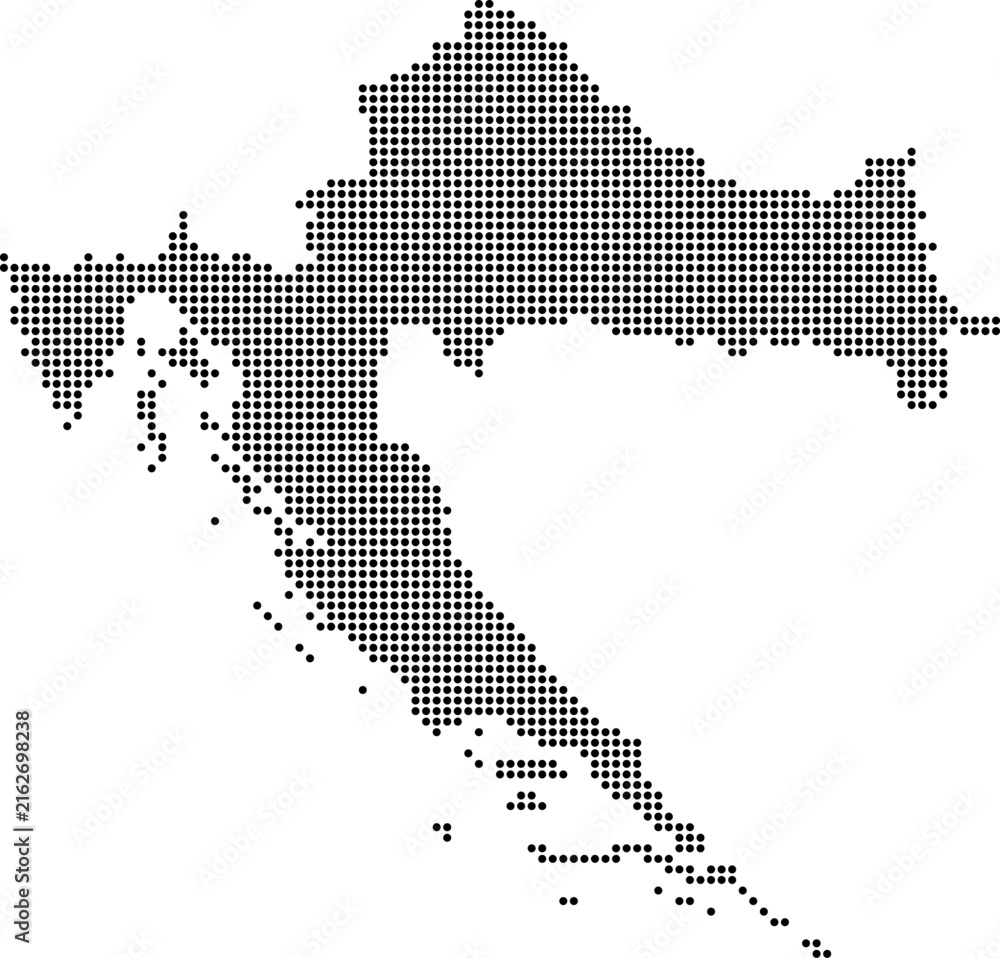Obraz premium Croatia dotted map with circular dot pattern, abstract vector geographic silhouette on blue background