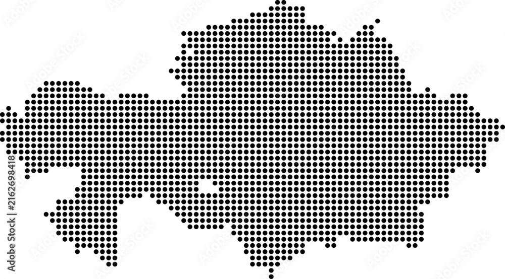 Obraz premium Kazakhstan dotted map with circular dot pattern, abstract vector geographic silhouette on blue background