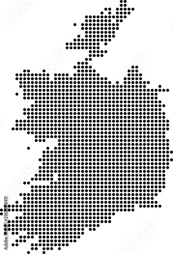 Ireland dotted map with circular dot pattern, abstract vector geographic silhouette on blue background