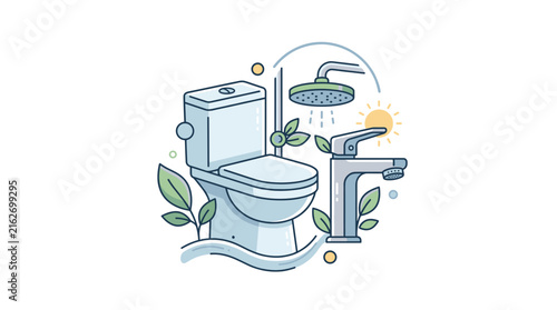 Eco friendly bathroom sanitary equipment with leaves and water element