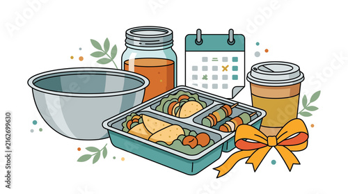 Healthy Meal Prep with Lunch Box and Takeaway Coffee