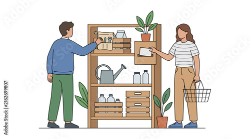 People shopping for eco-friendly zero waste products in store