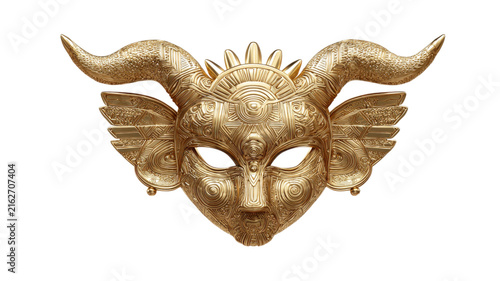 Golden mask with horns and sunburst for costume events