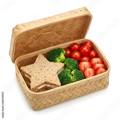 Woven Lunchbox with Healthy Star Sandwich and Vegetables