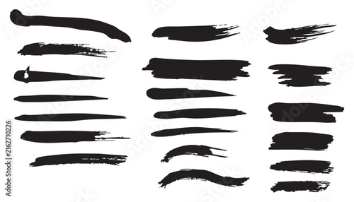 Black and White Hand Drawn Paint Brush Set, Vintage Vector Collection of Brush Strokes, Banners, Ribbons, Borders, Labels, Frames and Decorative Design Elements