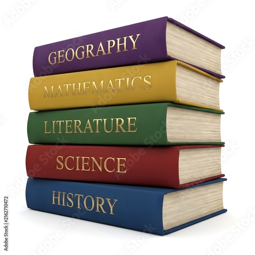 Stack of Colorful Subject Textbooks
