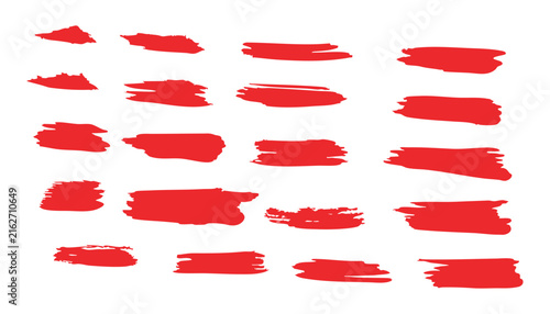 Red and Black Paint Brush Strokes Set, Abstract Ribbon Banners and Decorative Vector Elements for Labels, Frames, Flags, Awards, Signs and Celebration Design