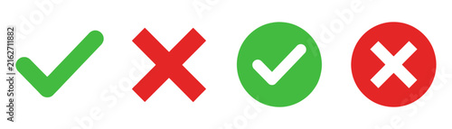 Foto Minimalist check and cross icons, green tick and red x marks set, 4 vector symbo