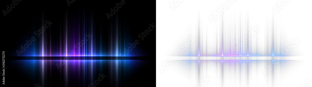 Obraz premium colored vertical light beams with reflection on black background