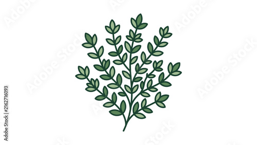 Green Leafy Plant Branch Flat Vector Illustration
