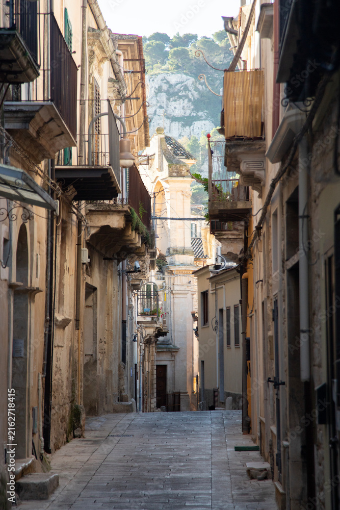 Fototapeta premium Modica, Italy; 1st August 2026: Modica Sicily Baroque Town Architecture with narrow streets and a beautiful old town.