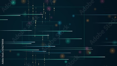 Abstract digital tunnel motion with glowing particles and light streaks, data stream background footage.