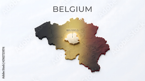 Belgium country map shape with a glowing golden light effect and modern pixelated design style