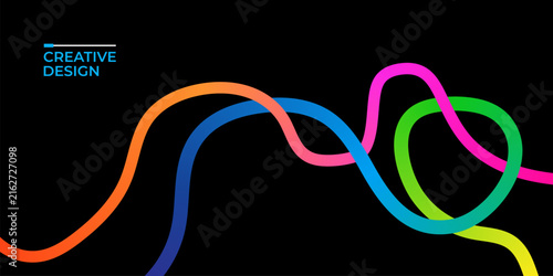 3D Gradient Wave Ribbons on Black – Abstract Curved Lines for Posters & Patterns