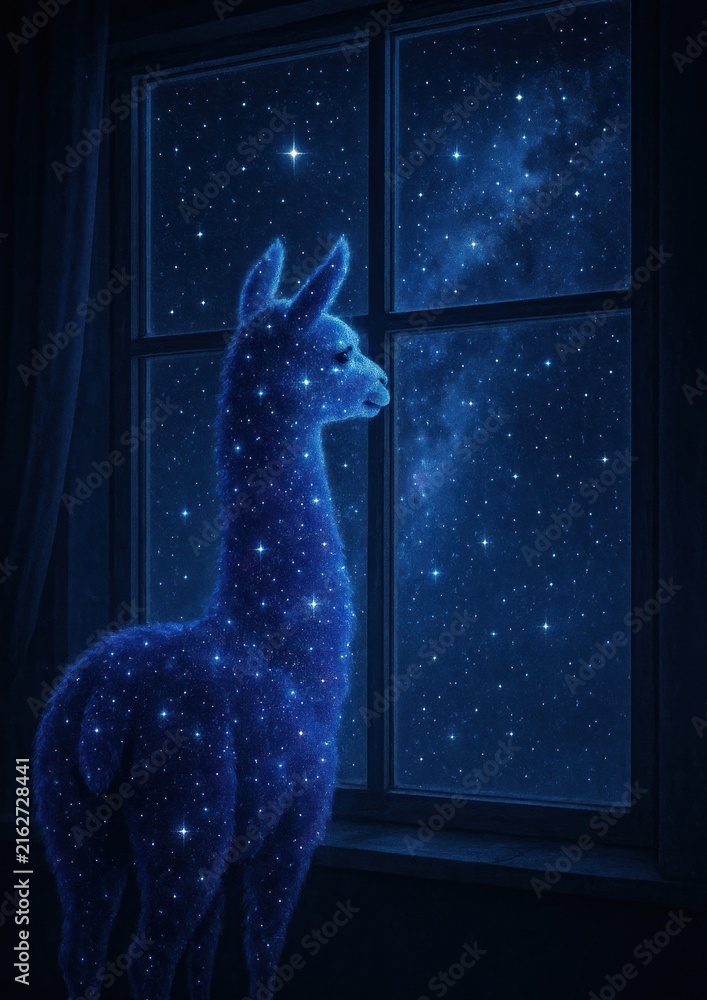 Naklejka premium Llama gazing starry universe