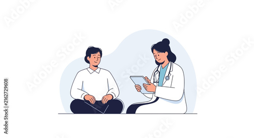 A medical professional consults with a patient in a clinic