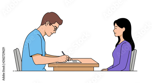 A medical professional consults with a patient in an office