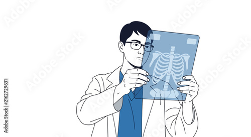 A medical professional examines a chest scan in a clinic