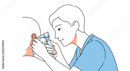 A medical professional examines a patient ear with an otoscope tool