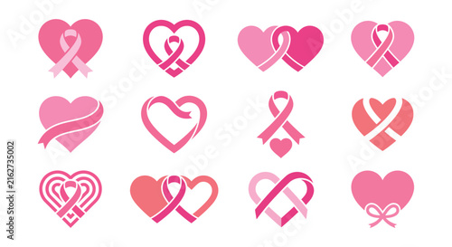 Pink Ribbon Heart Breast Cancer Awareness Vectors