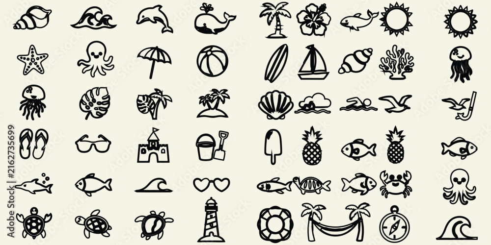 Obraz premium Summer Beach Tropical Vacation Icons and Holiday Elements Collection