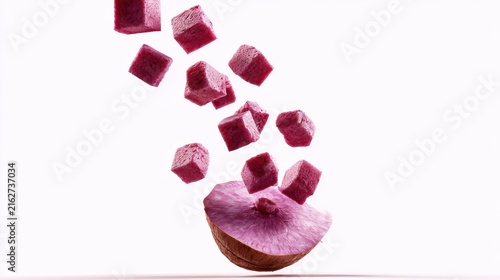 Fresh taro root and a half slice isolated on white background,seamless pattern taro,Sliced taro root vegetable,healthy food concept.