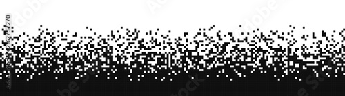 Black and white pixel dither gradient, scattered square pattern transitioning from solid dark base to empty white space