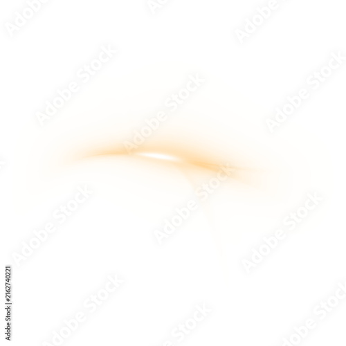 Thin arched golden light streak transparent isolated glowing overlay