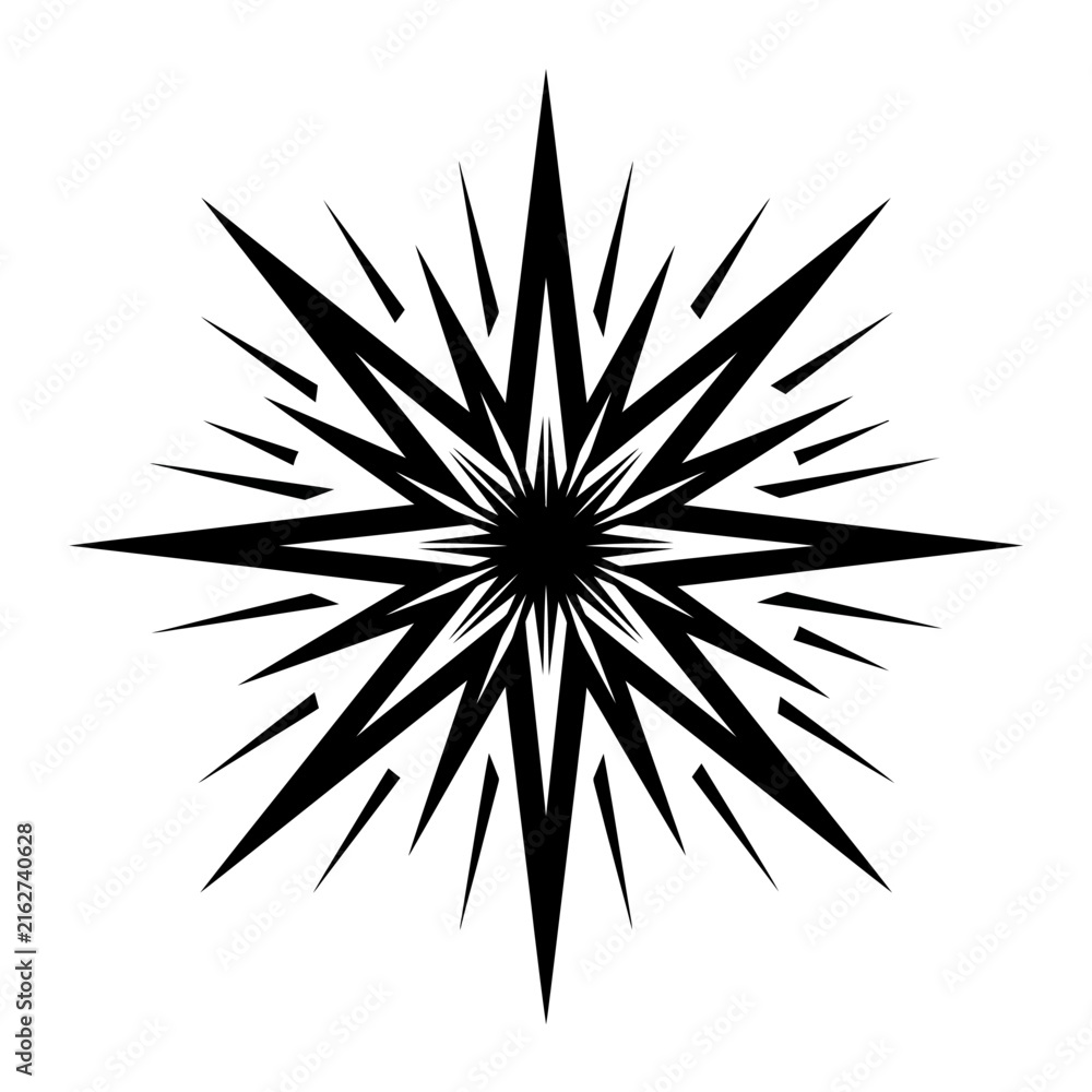 Fototapeta premium Abstract starburst geometric shape bursting radiating elements black white