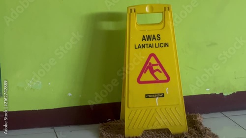 Public Safety Wet Floor Warning Board Close Up Video