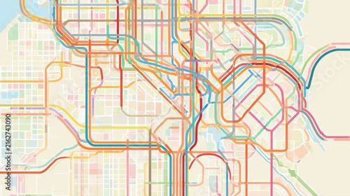 Public transit map flat design front view urban planning animation colored pastel. 