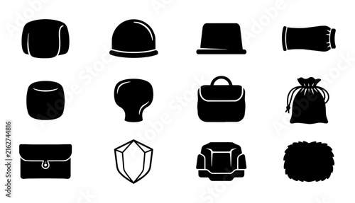 12 Black Silhouette Icons: Accessories, Bags, and Jewelry, Vector Graphics for Fashion and Retail Design