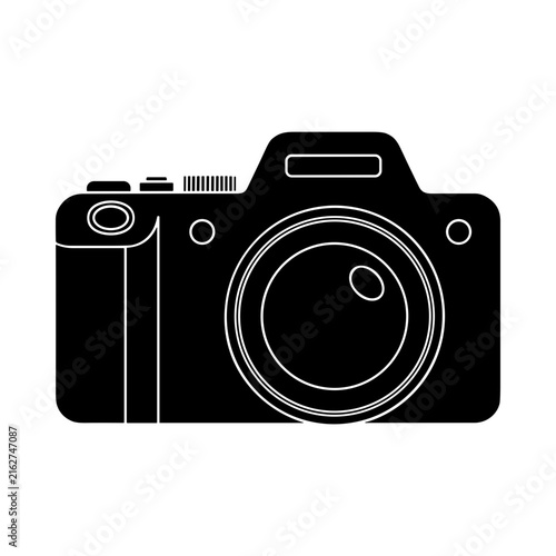 Cuadro en lienzo Dslr camera icon with professional lens and hardware in minimalist black outline