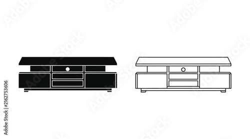 Photography Black and white silhouette of a modern entertainment center with storage